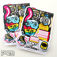 Colorful Die Cut Button Packs for Josh Rickun with Three Pins Attached