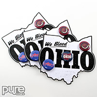Ohio Shaped Button Packs for We Bleed Ohio Featuring Three Small Pin-Back Buttons