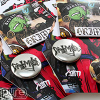 Closeup of Grimjob Button Packs with Metallic Button