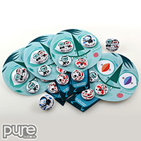 Die Cut Custom Button Packs for Little Friends of Printmaking with Five Round Pin-back Buttons of Varying Sizes